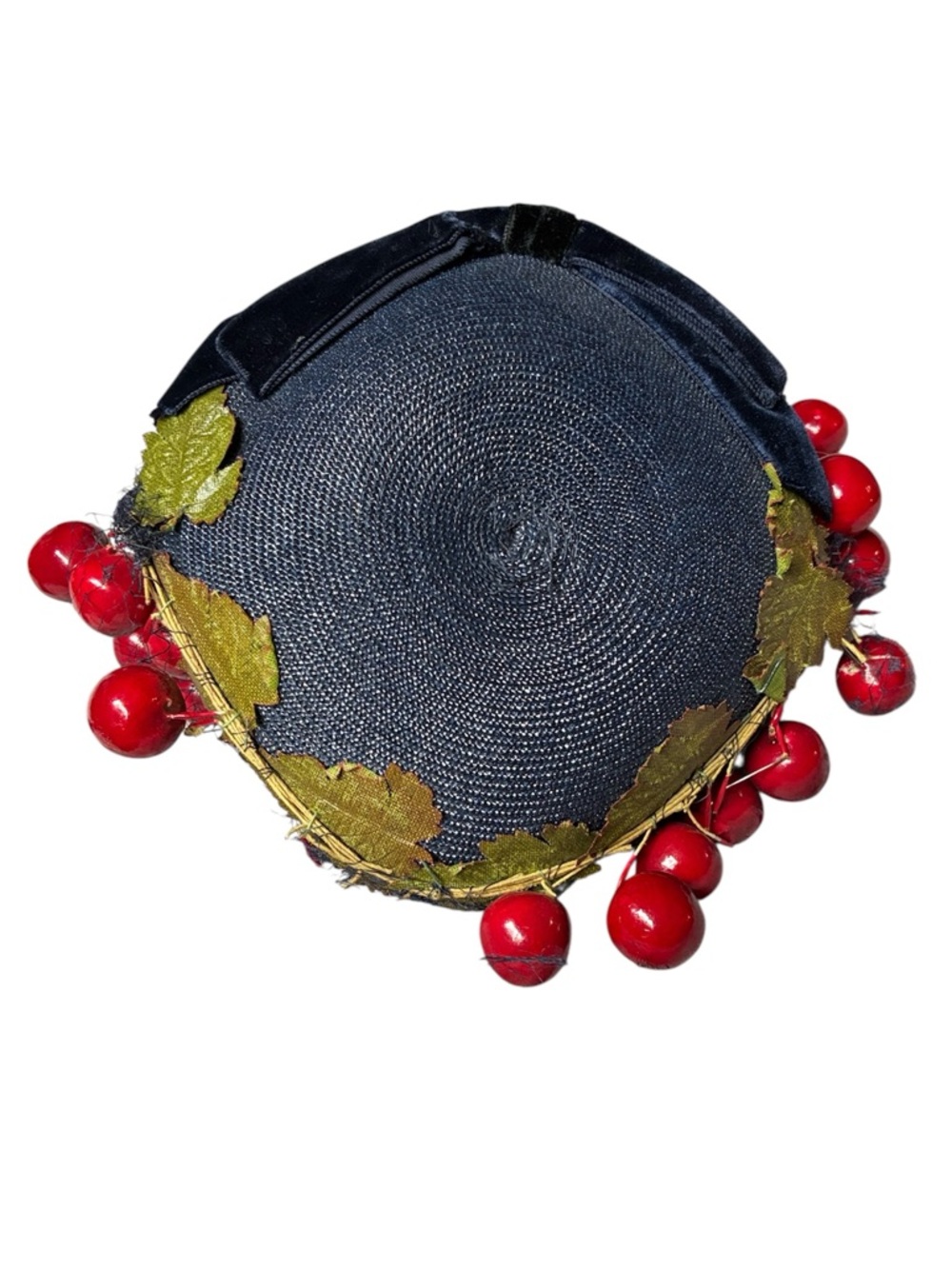 Vintage stunning little blue hat with cherries